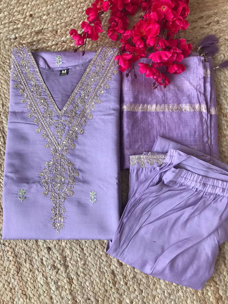 VT Designer Roman Silk Embroidery Kurti With Bottom Dupatta Wholesale Market In Surat